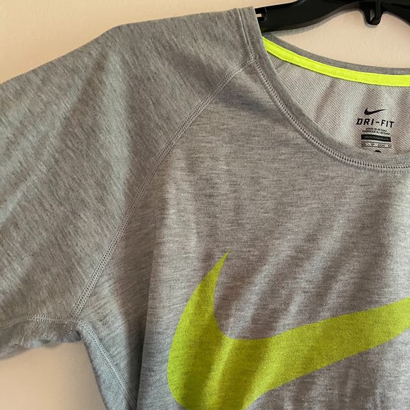 NIKE woman's size XS gray dri-fit large logo swish neon pullover sweatshirt top - Picture 7 of 9